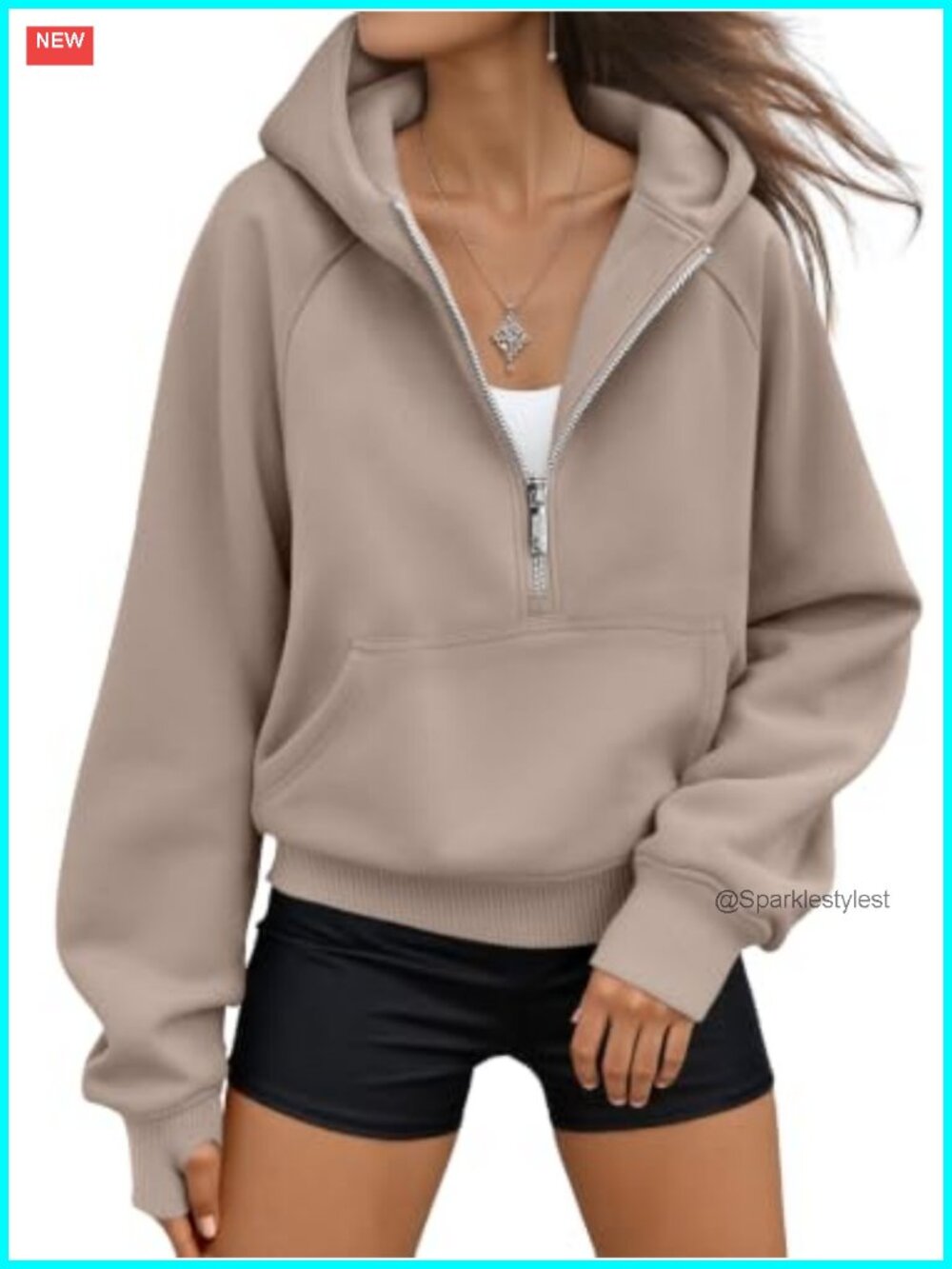 AUTOMET Women's Half Zip Fleece Lined Cropped Hoodie Sweatshirt